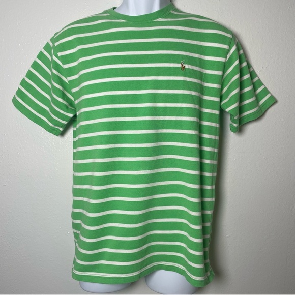 Polo by Ralph Lauren Green&White Striped Short Sleeve Tee Pique Cotton Size16/18 - Picture 3 of 8